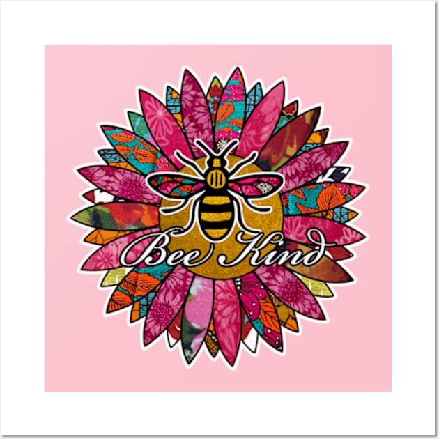 Bee Kind Retro Flower Design Wall Art by artbyomega